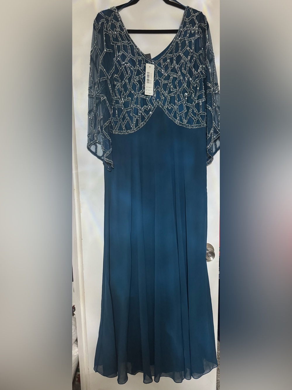 J Kara Teal Beaded Evening Gown